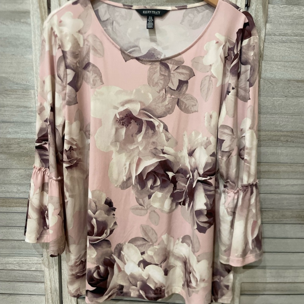 Ellen Tracy Pink and Cream Floral Blouse